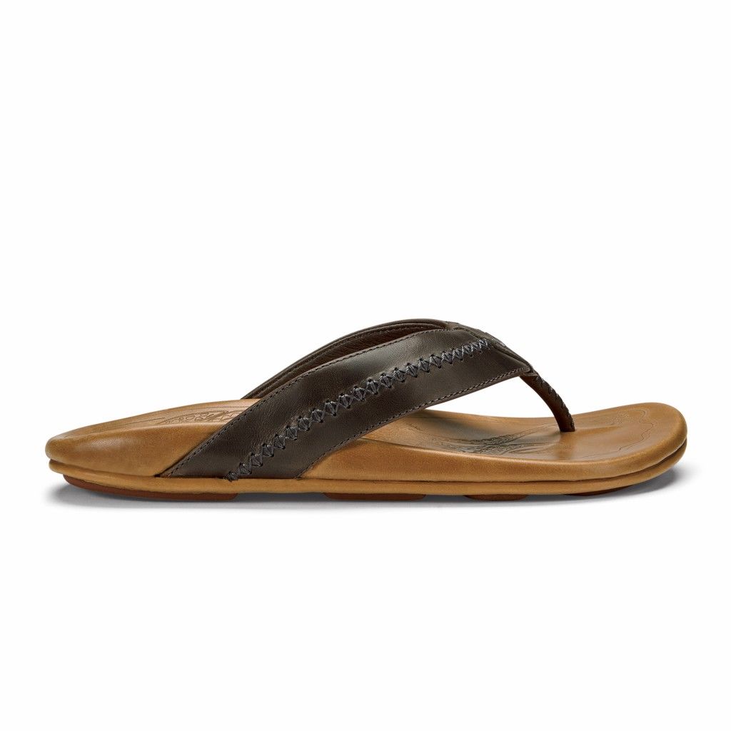 Olukai Men's Mea Ola Flip Flop - Charcoal / Fox US371-056